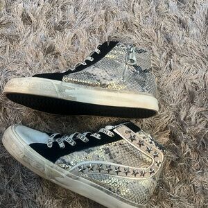 Silver and Black High-Top Sneakers